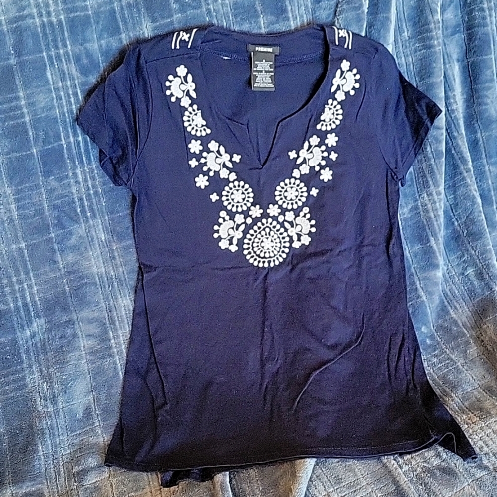 Premise Navy Embroidered Top